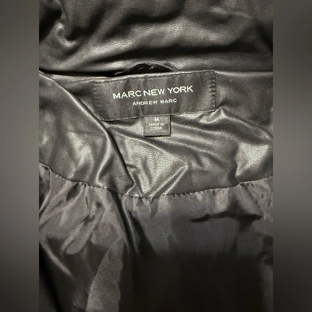 Marc by Marc Jacobs Faux Leather Puffer Jacket Mid Length Size Medium Black